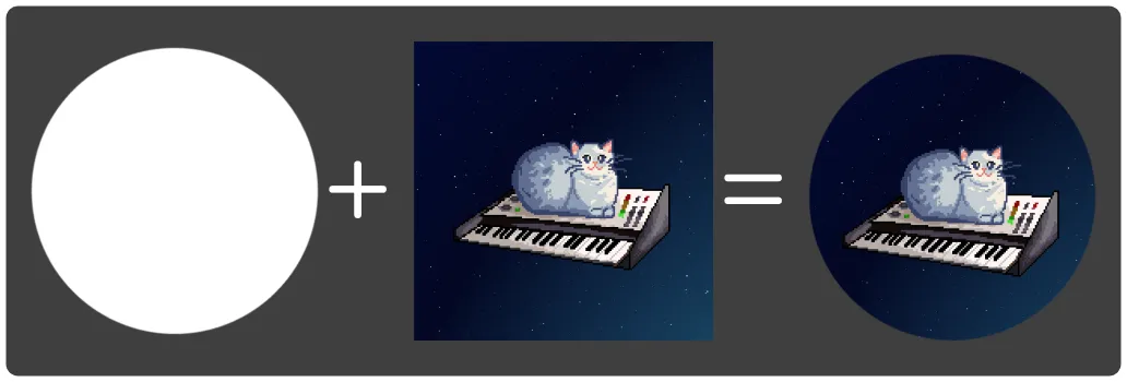 Exemple d'un logo arrondi grâce à un masque rond. Le logo passe du format carré au format rond