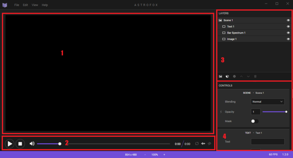 Capture d'écran de l'interface du logiciel Astrofox