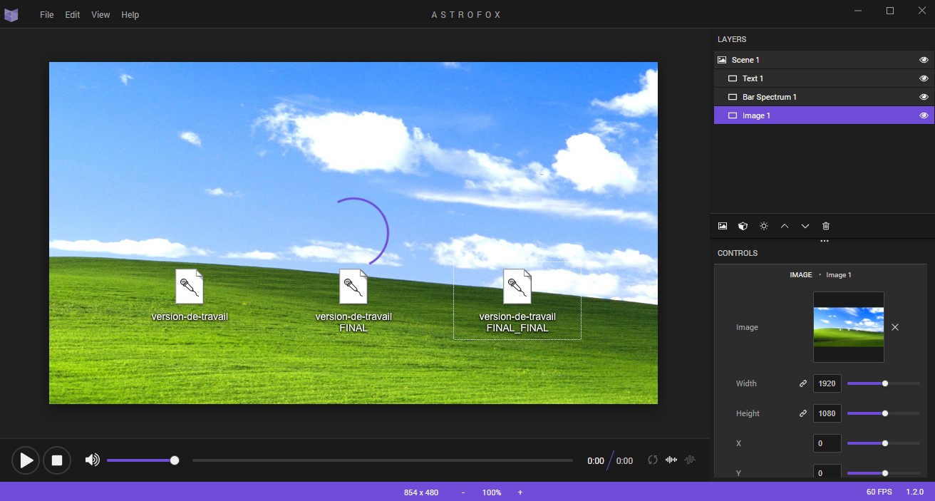 Capture d'écran du logiciel Astrofox