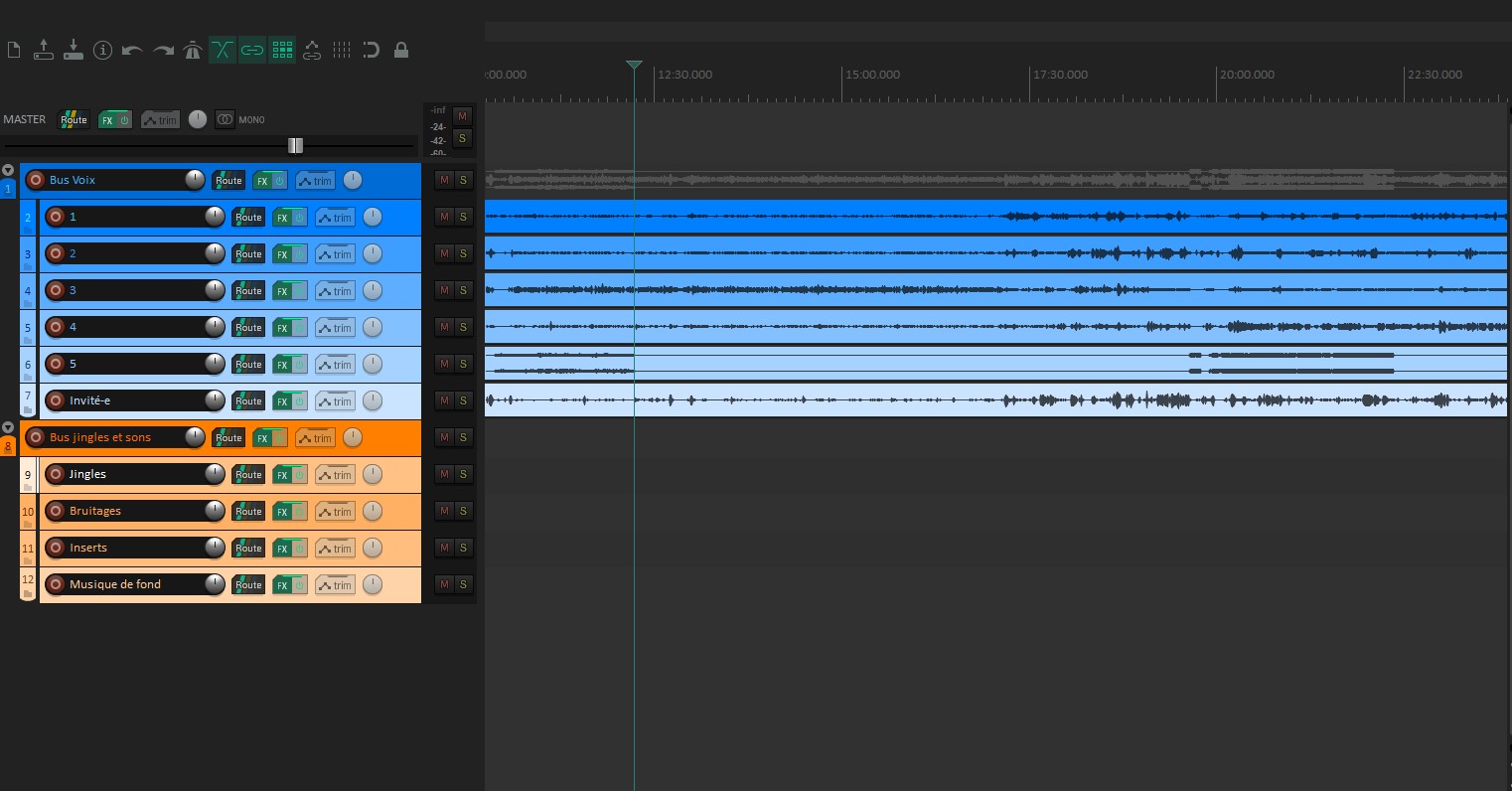 Capture d'écran d'un banc de montage sur Reaper