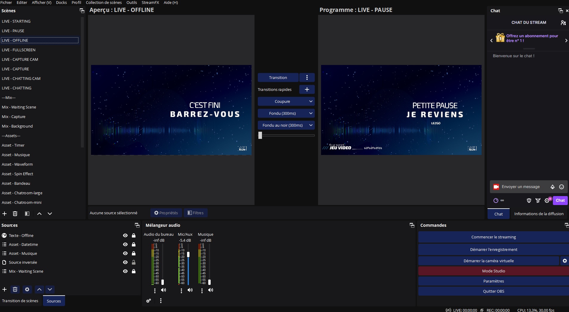 Capture d'écran du logiciel OBS