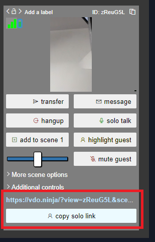 Capture du site VDO NINJA sur navigateur, le lien à ajouter sur OBS