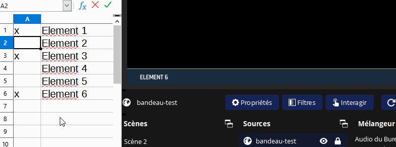 Le premier prototype qui affiche en rotation uniquement “Element 1”, “Element 2” etc…
