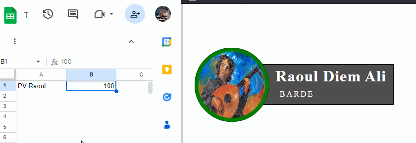Un affichage d’info de personnage de jeu de rôle