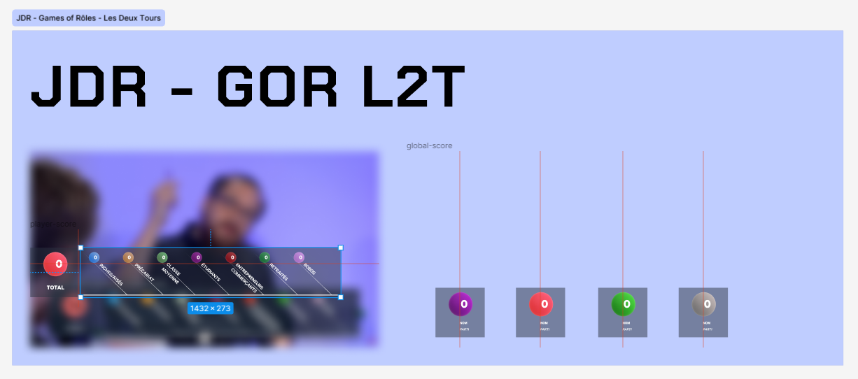 Capture d’écran de Figma, où j’ai recrée les différents éléments visuels de l’overlay.