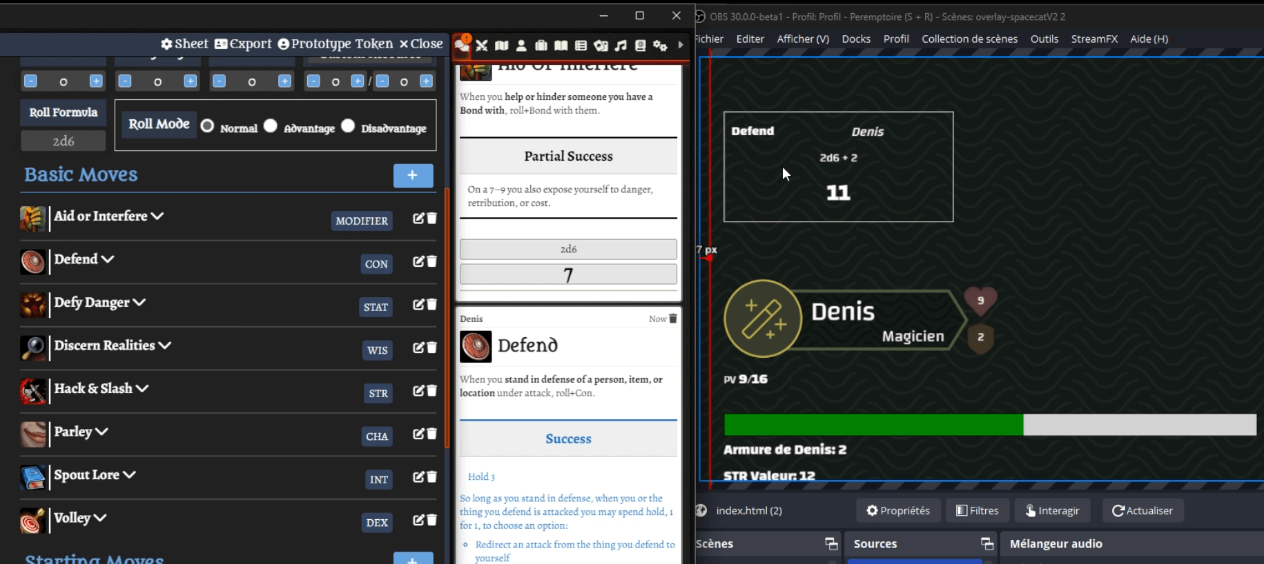Premier test d'affichage des jets de dés, avec un visuel plus poussé