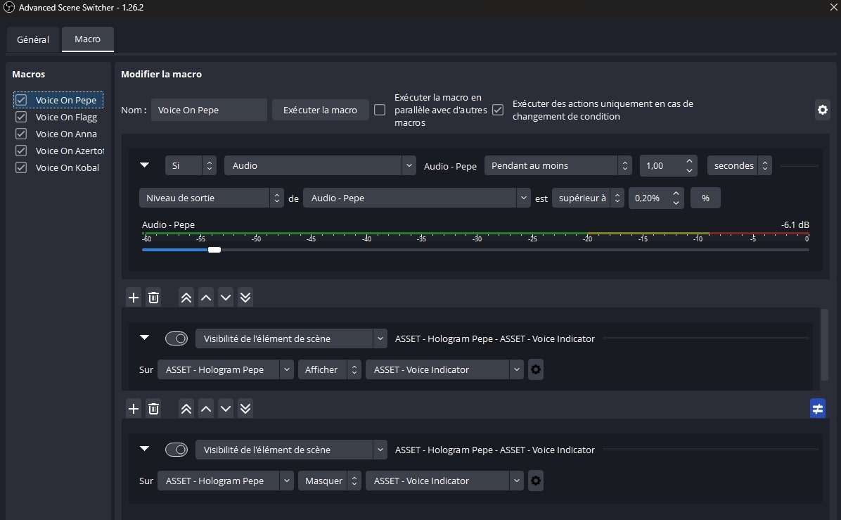 La micro d’affichage de l’indicateur vocal sur Advanced Scene Switcher