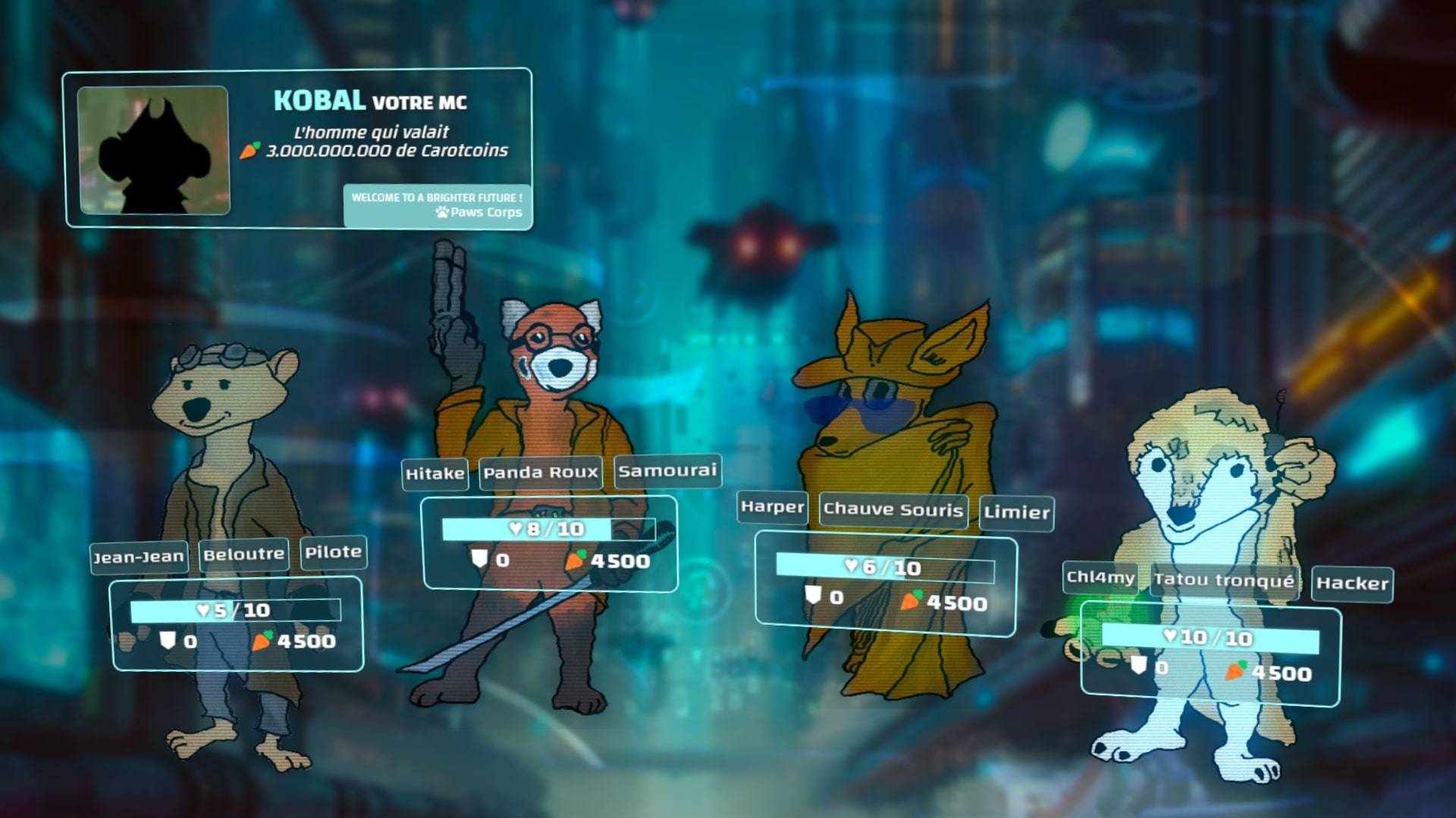 La scène principale qui récapitule les infos pour les personnages