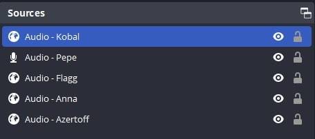 Une scène OBS qui rassemble toutes les sources voix