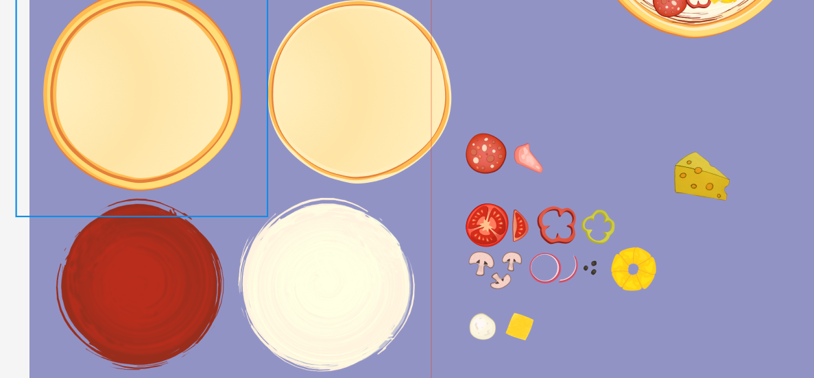 Différents ingrédients graphiques pour composer la pizza