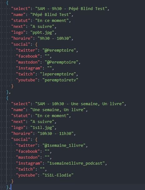 Le fichier JSON qui stocke les infos de chaque émission