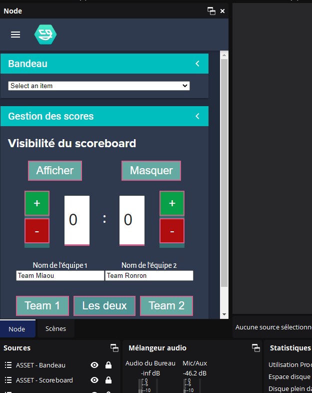 [Le panneau d'administration est directement accessible dans OBS