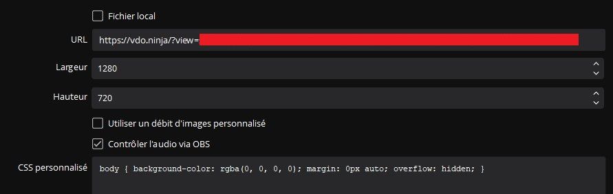 J'ajoute le flux video & audio dans une source navigateur sur OBS