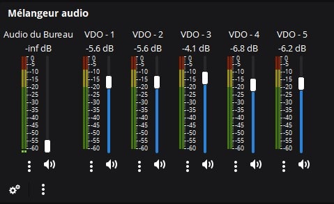 Chaque intervenant-e à sa barre de volume dans le mélangeur audio