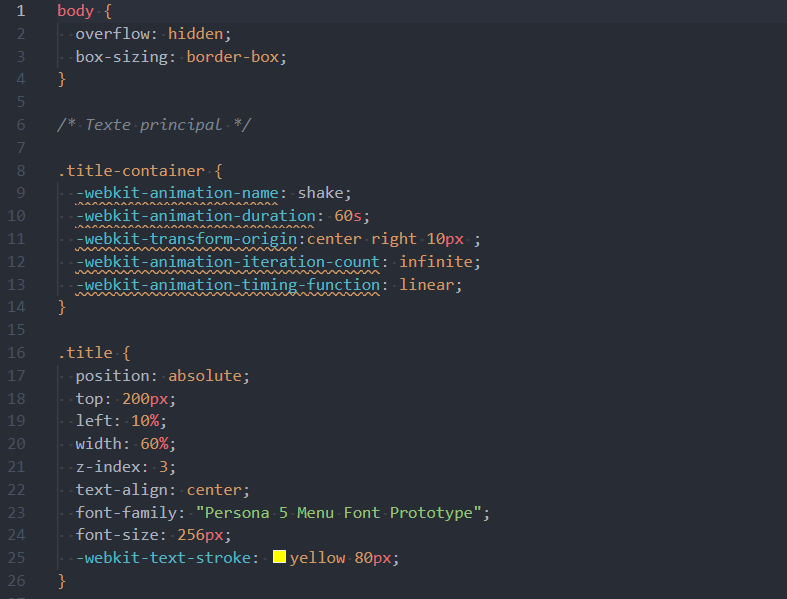 Un bout de code css utilisé pour pour créer les titres des scènes
