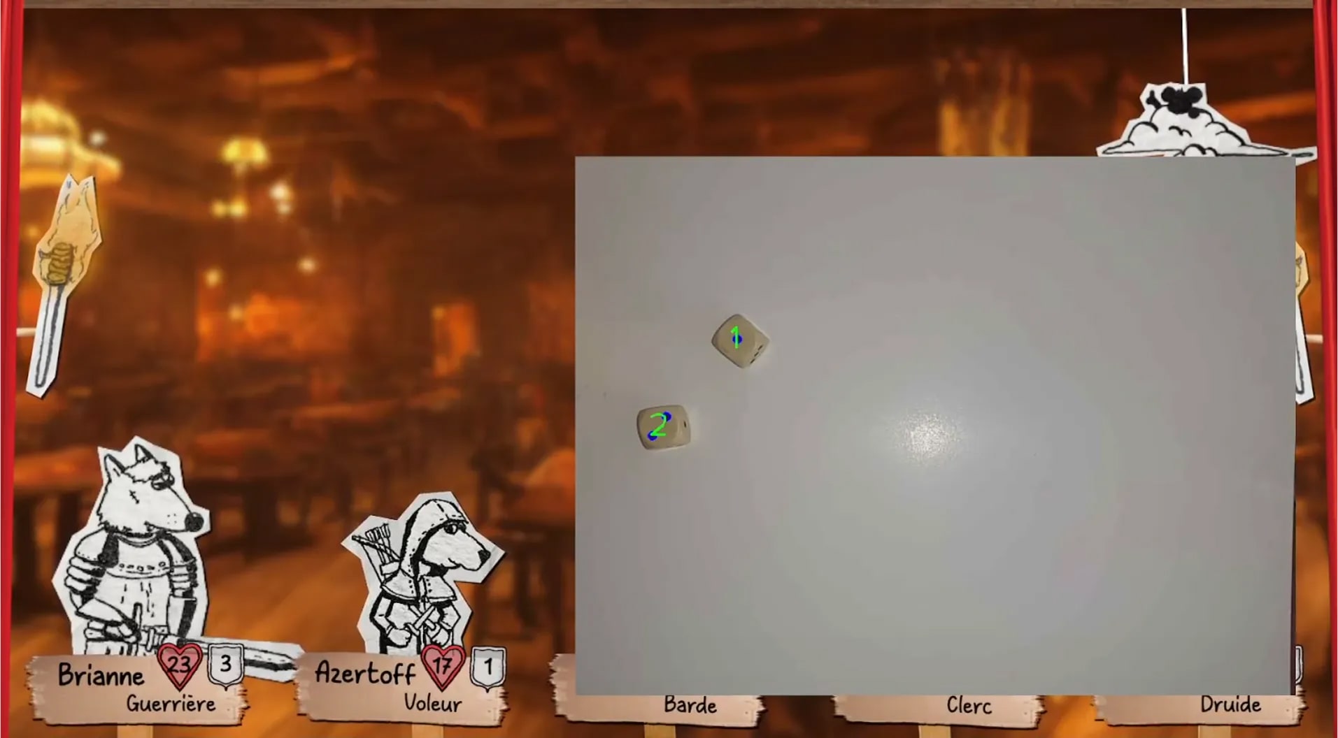 Capture d'écran de l'overlay de jeu de rôle, qui affiche une caméra avec un jet de dés et son resultat lu par un script en Python.