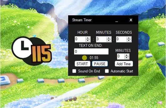 Capture d'écran d'un overlay avec un timer dans le style du jeu Mario Wonder
