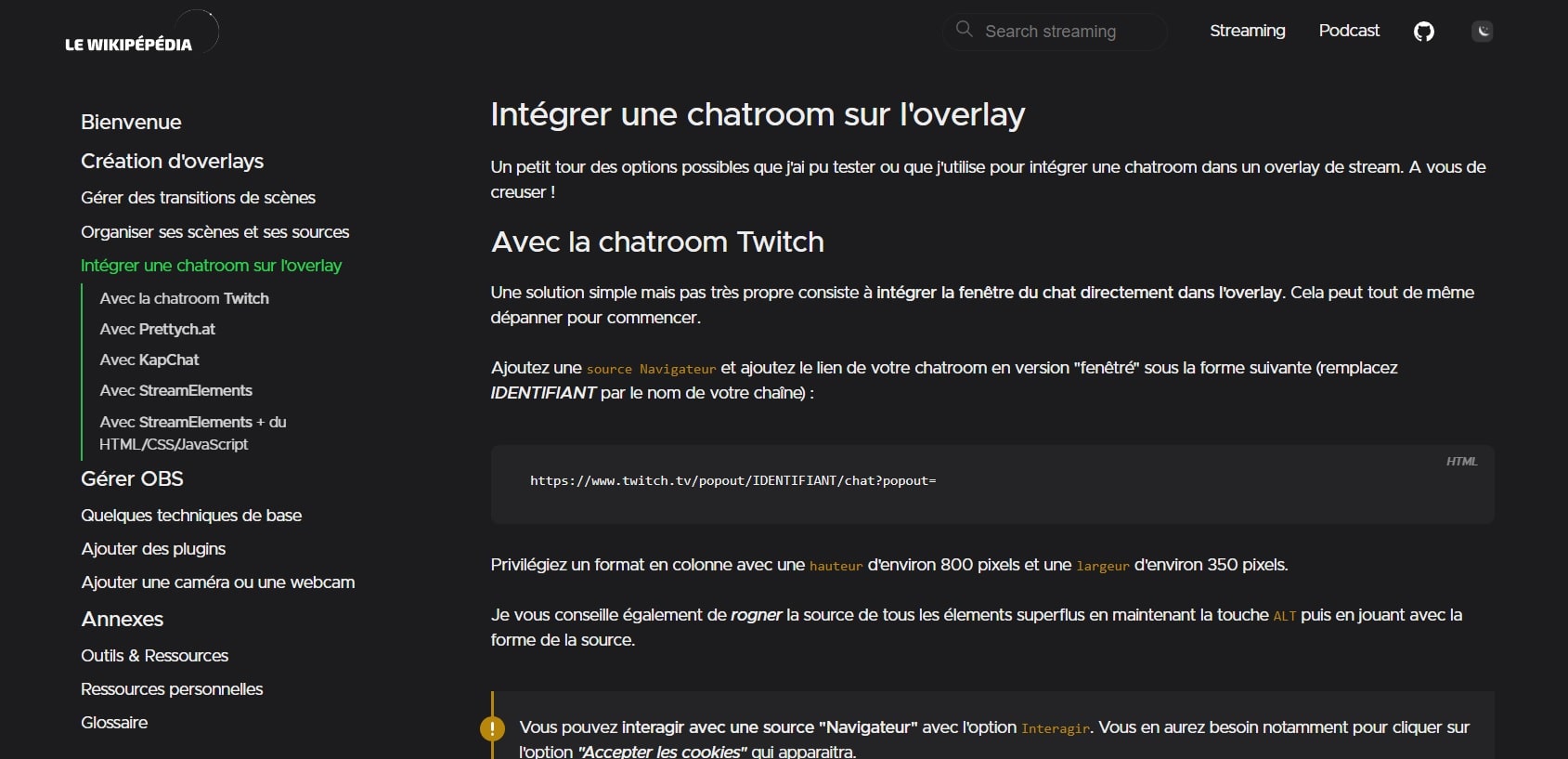 Un exemple d'article sur le site : Comment intégrer une chatroom dans un overlay ?